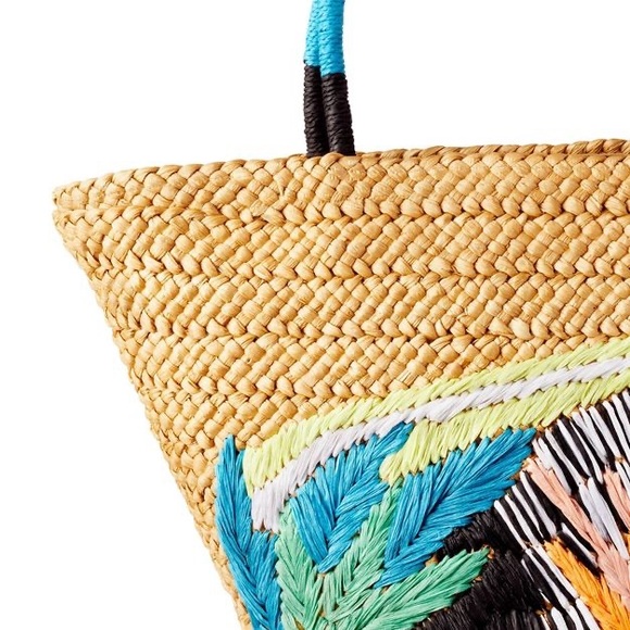 Abstract Botanical Print Woven Straw Tote - Tabitha Brown for Target Tan nwt - Picture 2 of 3